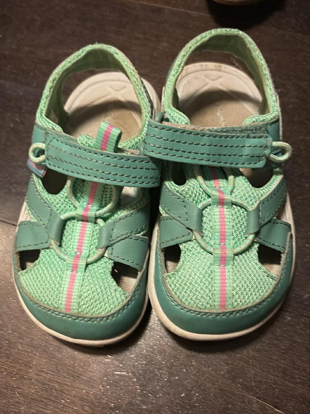 Columbia Mint Green Kids Closed-Toe Sandals with Pink Stripe